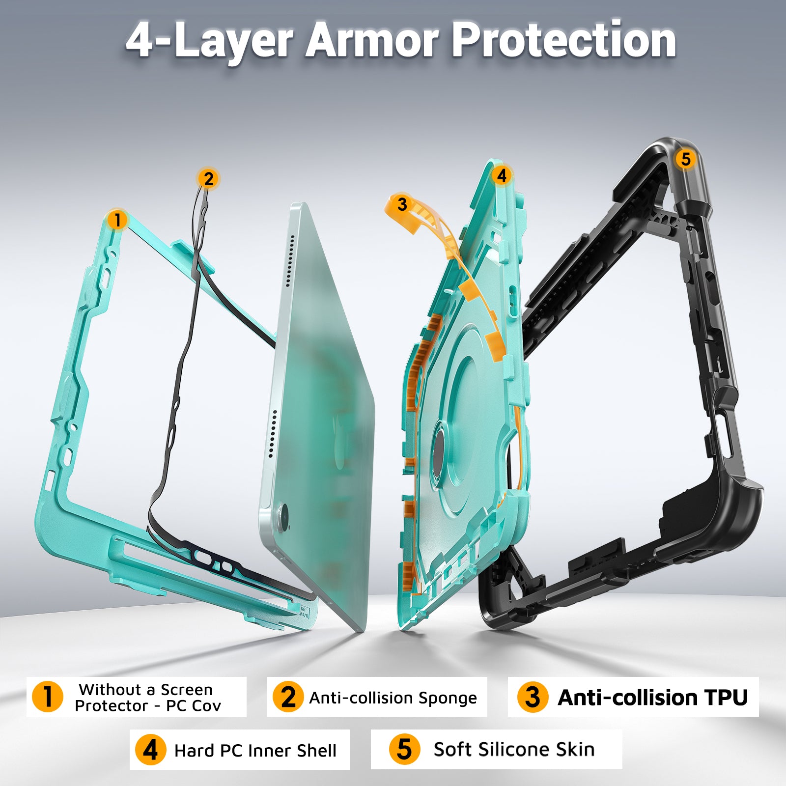 The Commander Series ultra-rugged case fits iPad Air 7th Gen 11-inch (2025). Features a 360° rotating kickstand, non-slip handle grip, and detachable crossbody strap. Built with PC+TPU armor for drop resistance. Supports bulk wholesale orders.