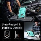 The Commander Series ultra-rugged case fits iPad Air 7th Gen 11-inch (2025). Features a 360° rotating kickstand, non-slip handle grip, and detachable crossbody strap. Built with PC+TPU armor for drop resistance. Supports bulk wholesale orders.