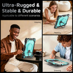 The Commander Series ultra-rugged case fits iPad Air 7th Gen 11-inch (2025). Features a 360° rotating kickstand, non-slip handle grip, and detachable crossbody strap. Built with PC+TPU armor for drop resistance. Supports bulk wholesale orders.