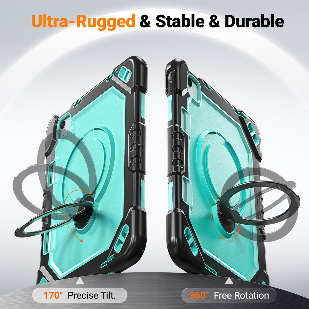 The Commander Series ultra-rugged case fits iPad Air 7th Gen 11-inch (2025). Features a 360° rotating kickstand, non-slip handle grip, and detachable crossbody strap. Built with PC+TPU armor for drop resistance. Supports bulk wholesale orders.