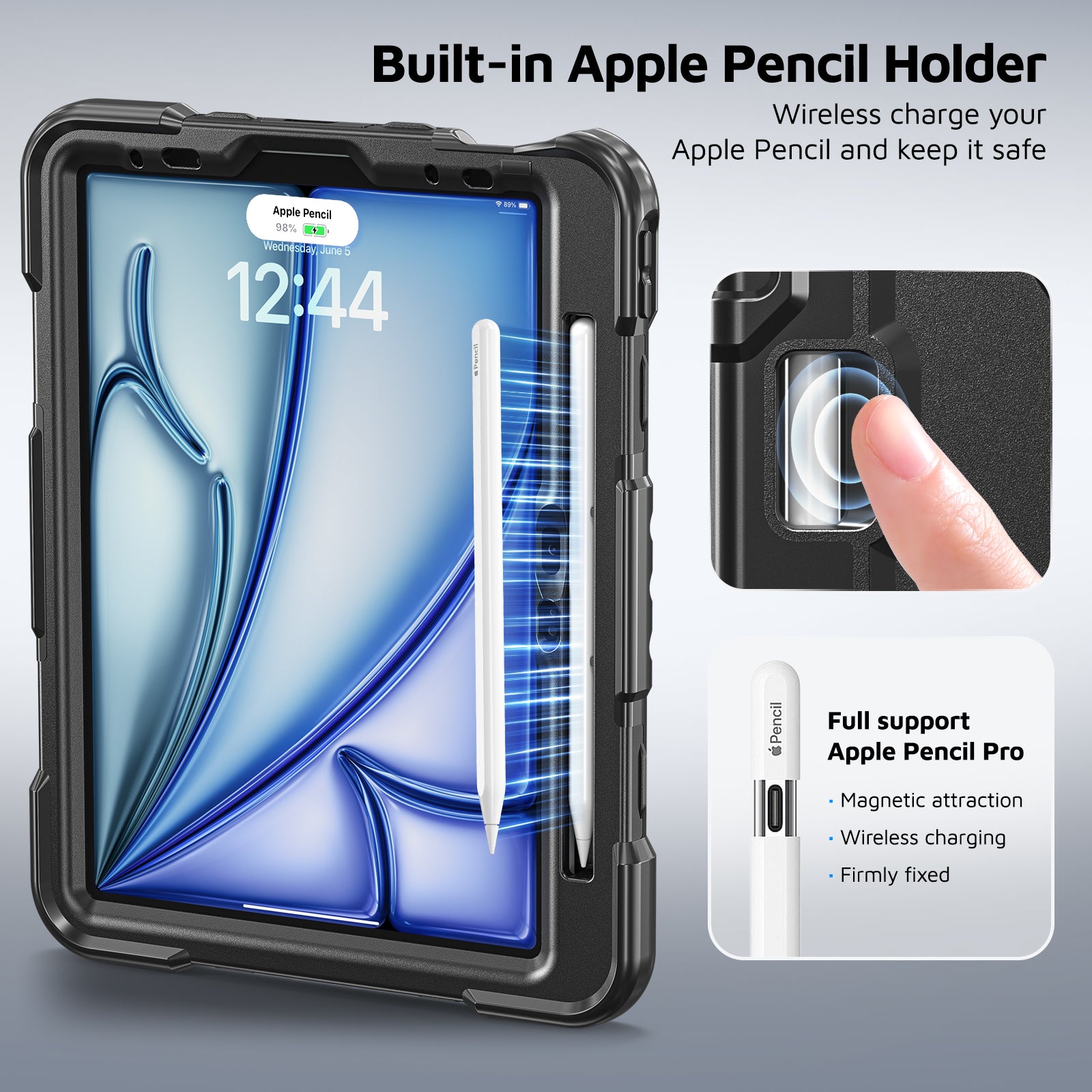 The Commander Series ultra-rugged case fits iPad Air 8th Gen 11-inch (2026). Features a 360° rotating kickstand, non-slip handle grip, and detachable crossbody strap. Built with PC+TPU armor for drop resistance. Supports bulk wholesale orders.