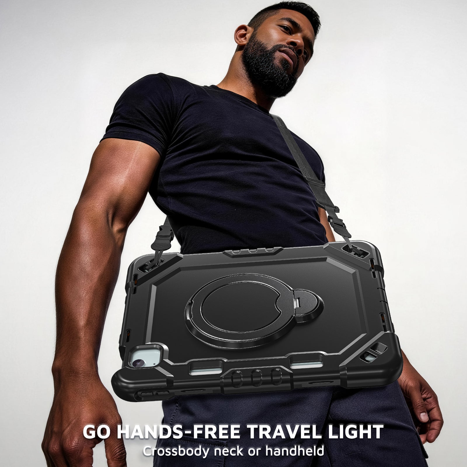 The Commander Series ultra-rugged case fits iPad Air 8th Gen 11-inch (2026). Features a 360° rotating kickstand, non-slip handle grip, and detachable crossbody strap. Built with PC+TPU armor for drop resistance. Supports bulk wholesale orders.
