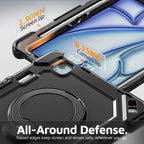 The Commander Series ultra-rugged case fits iPad Air 8th Gen 11-inch (2026). Features a 360° rotating kickstand, non-slip handle grip, and detachable crossbody strap. Built with PC+TPU armor for drop resistance. Supports bulk wholesale orders.