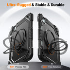 The Commander Series ultra-rugged case fits iPad Air 8th Gen 11-inch (2026). Features a 360° rotating kickstand, non-slip handle grip, and detachable crossbody strap. Built with PC+TPU armor for drop resistance. Supports bulk wholesale orders.