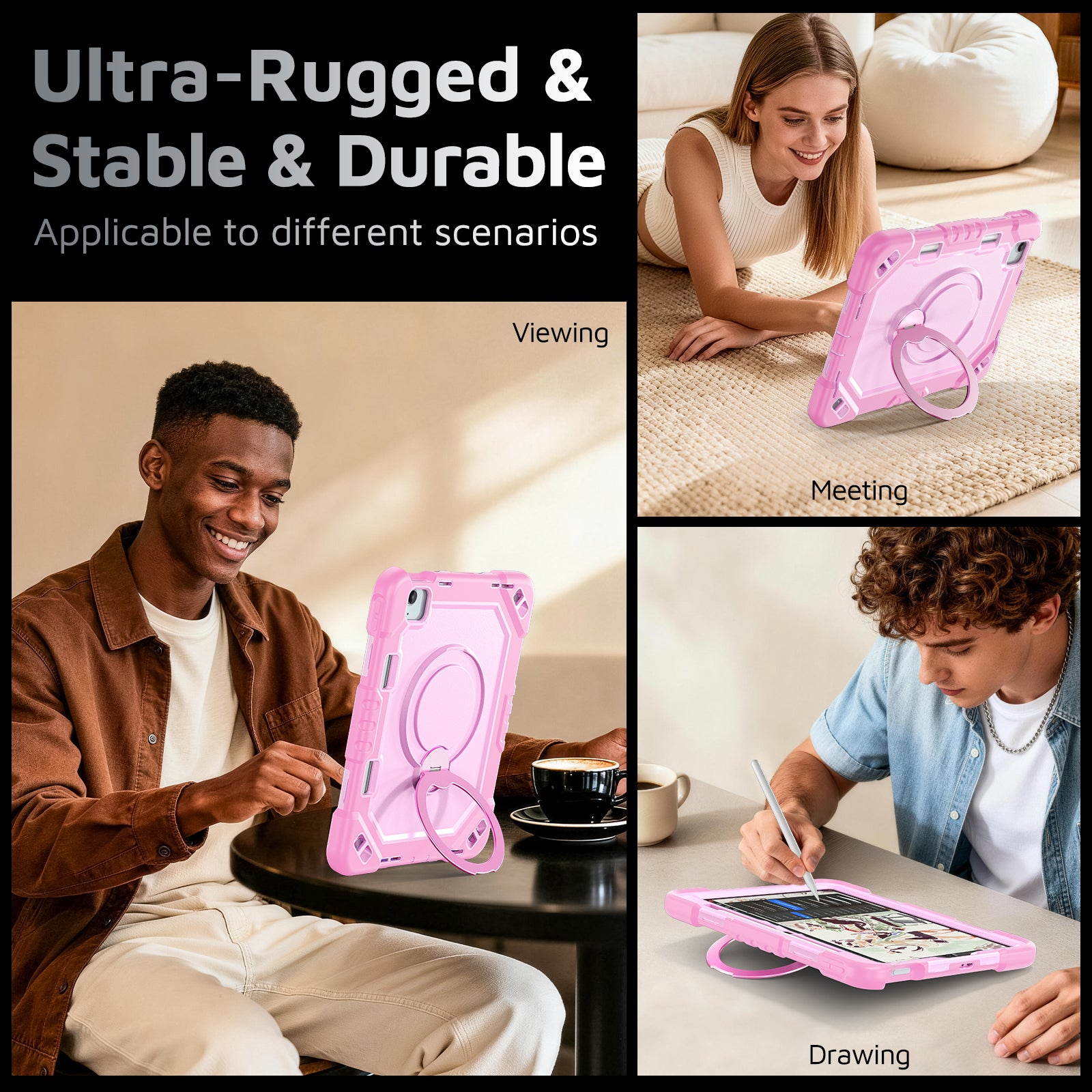 The Commander Series ultra-rugged case fits iPad Pro 11-inch 1st Gen (2018). Features a 360° rotating kickstand, non-slip handle grip, and detachable crossbody strap. Built with PC+TPU armor for drop resistance. Supports bulk wholesale orders.