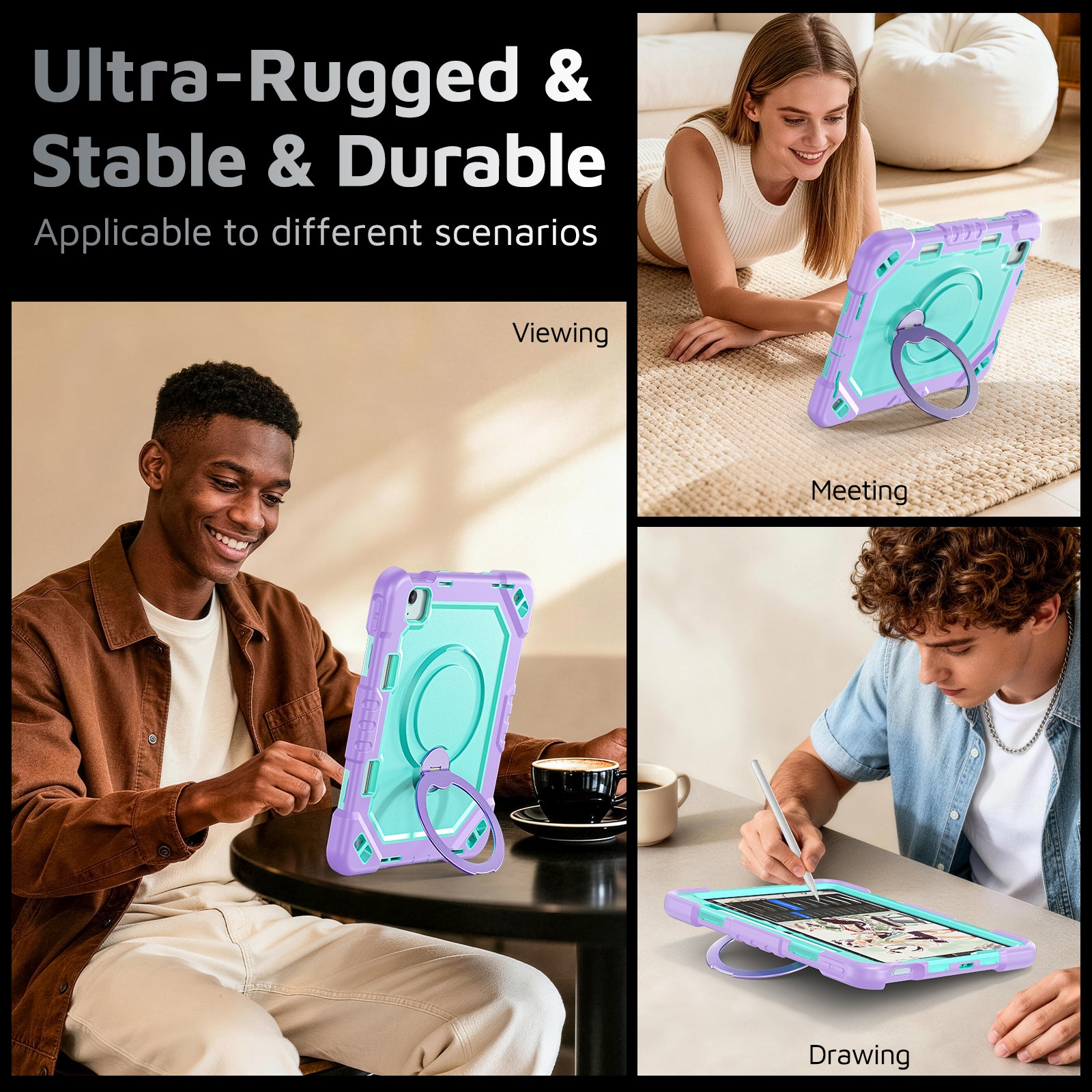 The Commander Series ultra-rugged case fits iPad Pro 11-inch 2nd Gen (2020). Features a 360° rotating kickstand, non-slip handle grip, and detachable crossbody strap. Built with PC+TPU armor for drop resistance. Supports bulk wholesale orders.
