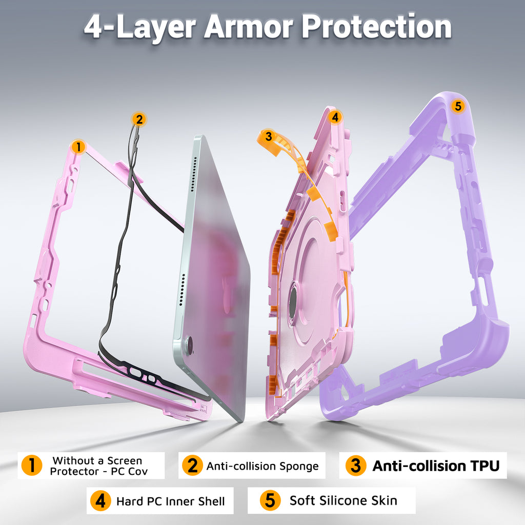 The Commander Series ultra-rugged case fits iPad Pro 11-inch 3rd Gen (2021). Features a 360° rotating kickstand, non-slip handle grip, and detachable crossbody strap. Built with PC+TPU armor for drop resistance. Supports bulk wholesale orders.