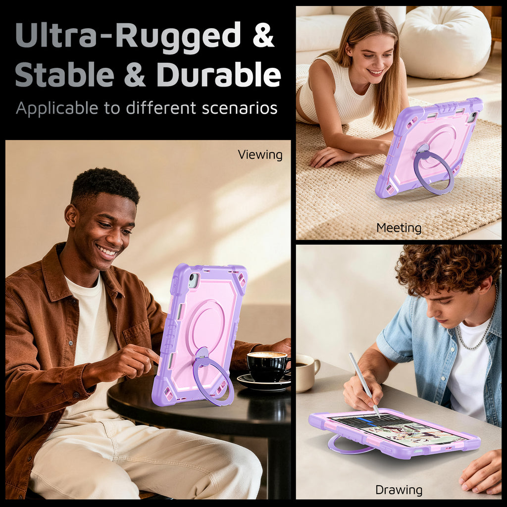 The Commander Series ultra-rugged case fits iPad Pro 11-inch 3rd Gen (2021). Features a 360° rotating kickstand, non-slip handle grip, and detachable crossbody strap. Built with PC+TPU armor for drop resistance. Supports bulk wholesale orders.