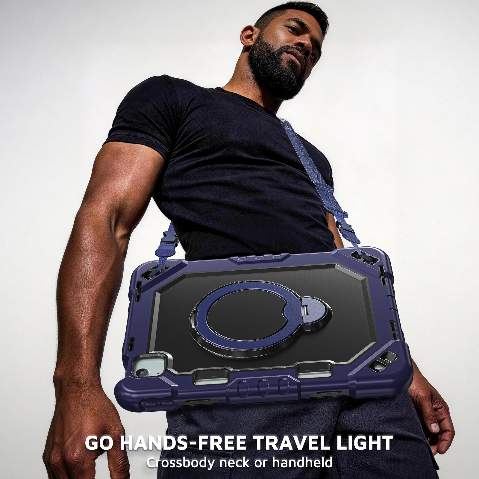 The Commander Series ultra-rugged case fits iPad Pro 11-inch 4th Gen (2022). Features a 360° rotating kickstand, non-slip handle grip, and detachable crossbody strap. Built with PC+TPU armor for drop resistance. Supports bulk wholesale orders.