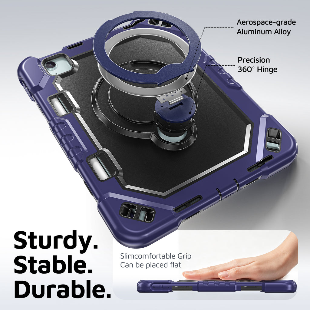 The Commander Series ultra-rugged case fits iPad Pro 11-inch 4th Gen (2022). Features a 360° rotating kickstand, non-slip handle grip, and detachable crossbody strap. Built with PC+TPU armor for drop resistance. Supports bulk wholesale orders.