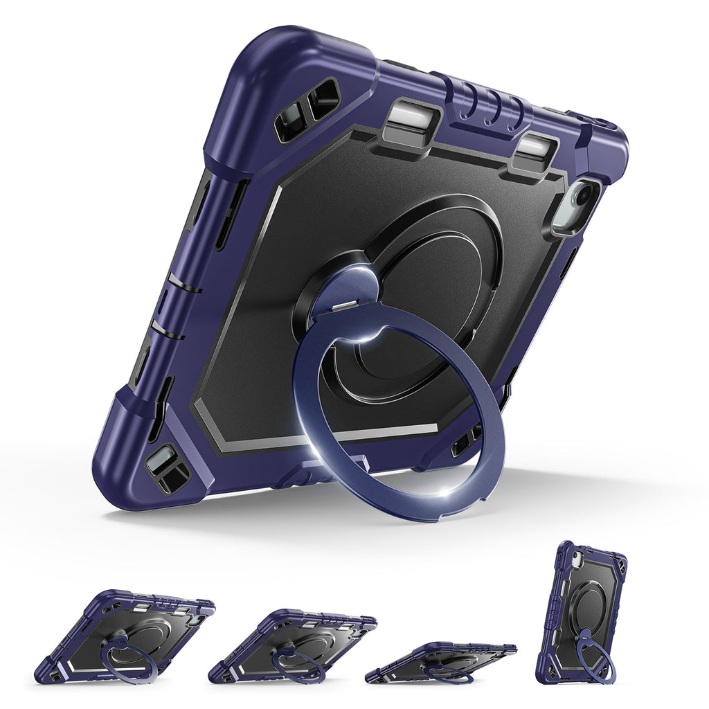 The Commander Series ultra-rugged case fits iPad Pro 11-inch 4th Gen (2022). Features a 360° rotating kickstand, non-slip handle grip, and detachable crossbody strap. Built with PC+TPU armor for drop resistance. Supports bulk wholesale orders.