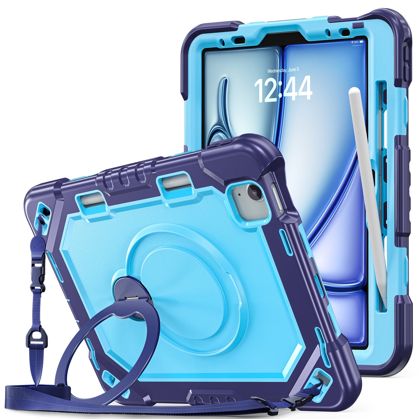 The Commander Series ultra-rugged case fits iPad Pro 11-inch 4th Gen (2022). Features a 360° rotating kickstand, non-slip handle grip, and detachable crossbody strap. Built with PC+TPU armor for drop resistance. Supports bulk wholesale orders.