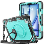The Commander Series ultra-rugged case fits iPad Pro 11-inch 4th Gen (2022). Features a 360° rotating kickstand, non-slip handle grip, and detachable crossbody strap. Built with PC+TPU armor for drop resistance. Supports bulk wholesale orders.