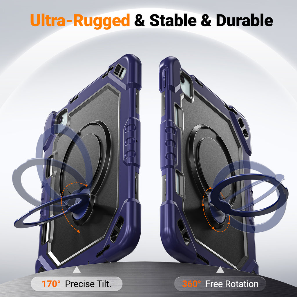 The Commander Series ultra-rugged case fits iPad Pro 11-inch 4th Gen (2022). Features a 360° rotating kickstand, non-slip handle grip, and detachable crossbody strap. Built with PC+TPU armor for drop resistance. Supports bulk wholesale orders.