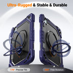The Commander Series ultra-rugged case fits iPad Pro 11-inch 4th Gen (2022). Features a 360° rotating kickstand, non-slip handle grip, and detachable crossbody strap. Built with PC+TPU armor for drop resistance. Supports bulk wholesale orders.