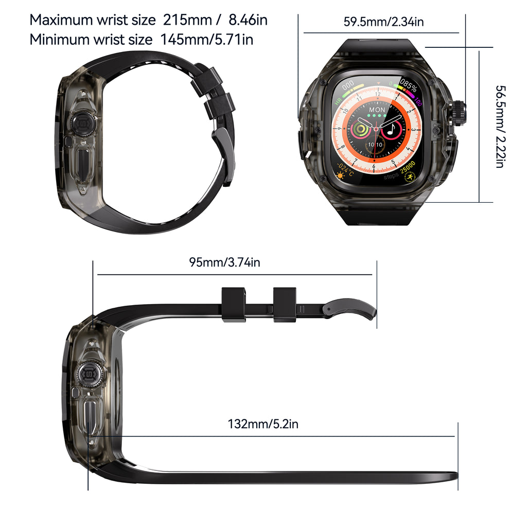 This rugged crystal case is specially designed for Apple Watch Ultra 1 (49mm, 2022). Crafted from premium aviation-grade aluminum alloy 6603, high-strength polycarbonate, 316 stainless steel, and 304 stainless steel, it delivers exceptional durability while remaining lightweight and glossy.