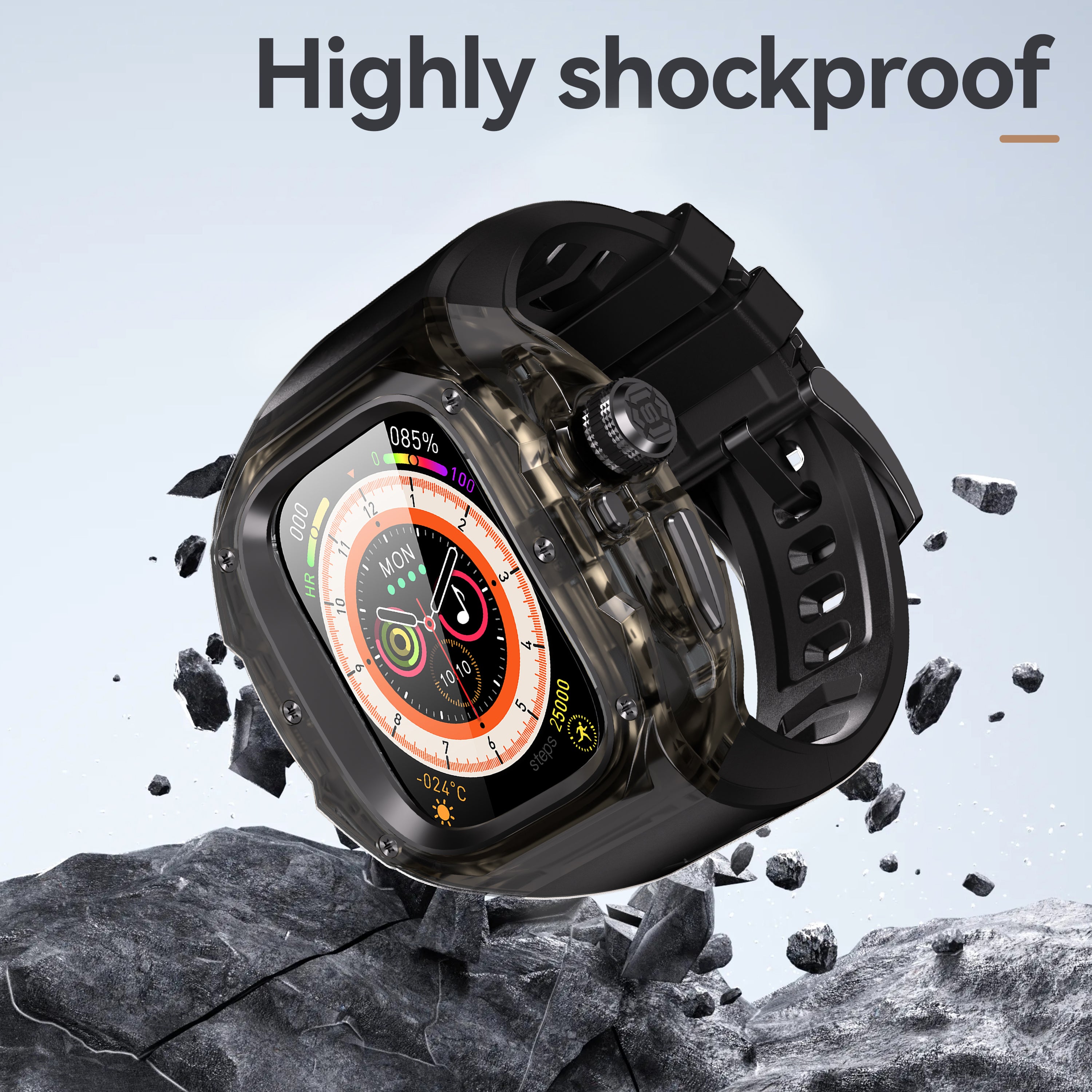 This rugged crystal case is specially designed for Apple Watch Ultra 1 (49mm, 2022). Crafted from premium aviation-grade aluminum alloy 6603, high-strength polycarbonate, 316 stainless steel, and 304 stainless steel, it delivers exceptional durability while remaining lightweight and glossy.