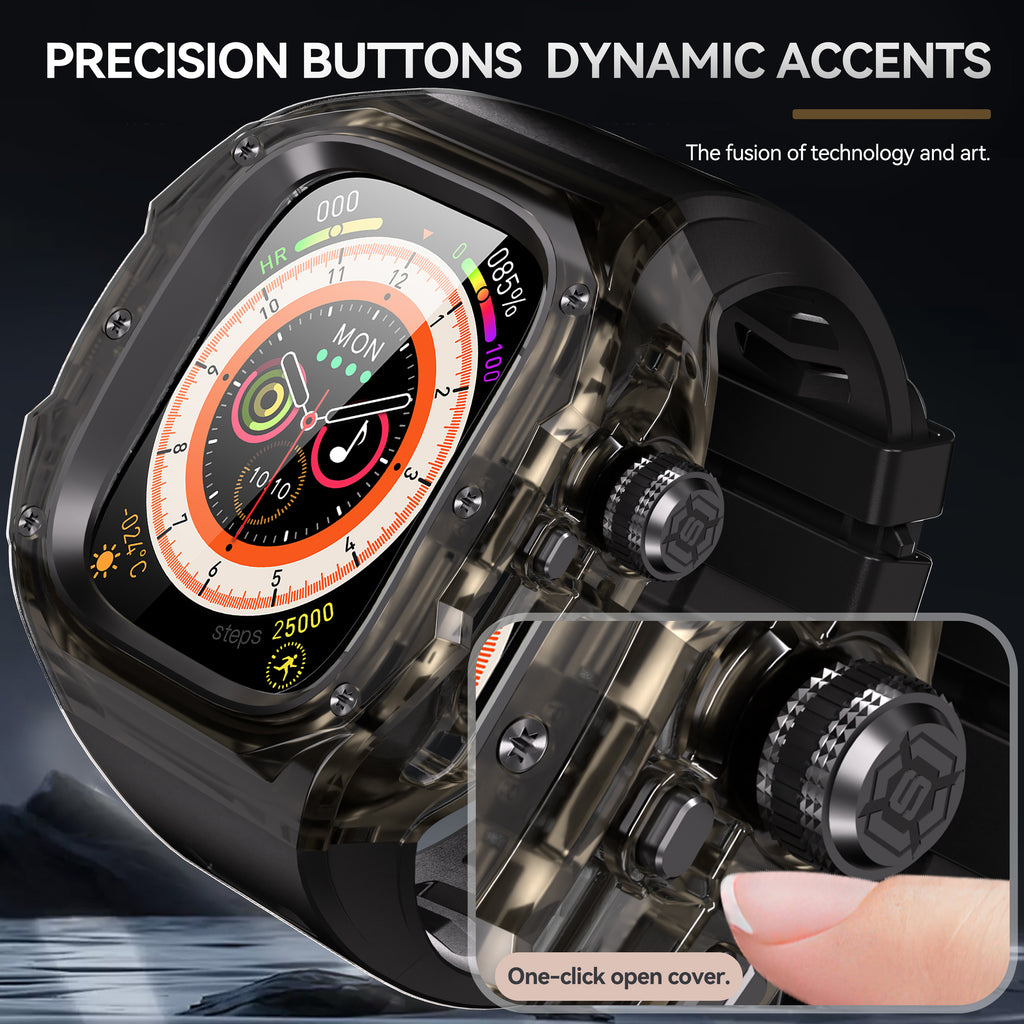 This rugged crystal case is specially designed for Apple Watch Ultra 1 (49mm, 2022). Crafted from premium aviation-grade aluminum alloy 6603, high-strength polycarbonate, 316 stainless steel, and 304 stainless steel, it delivers exceptional durability while remaining lightweight and glossy.