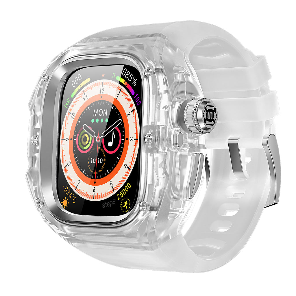 This rugged crystal case is specially designed for Apple Watch Ultra 2 (49mm, 2023). Crafted from premium aviation-grade aluminum alloy 6603, high-strength polycarbonate, 316 stainless steel, and 304 stainless steel, it delivers exceptional durability while remaining lightweight and glossy.