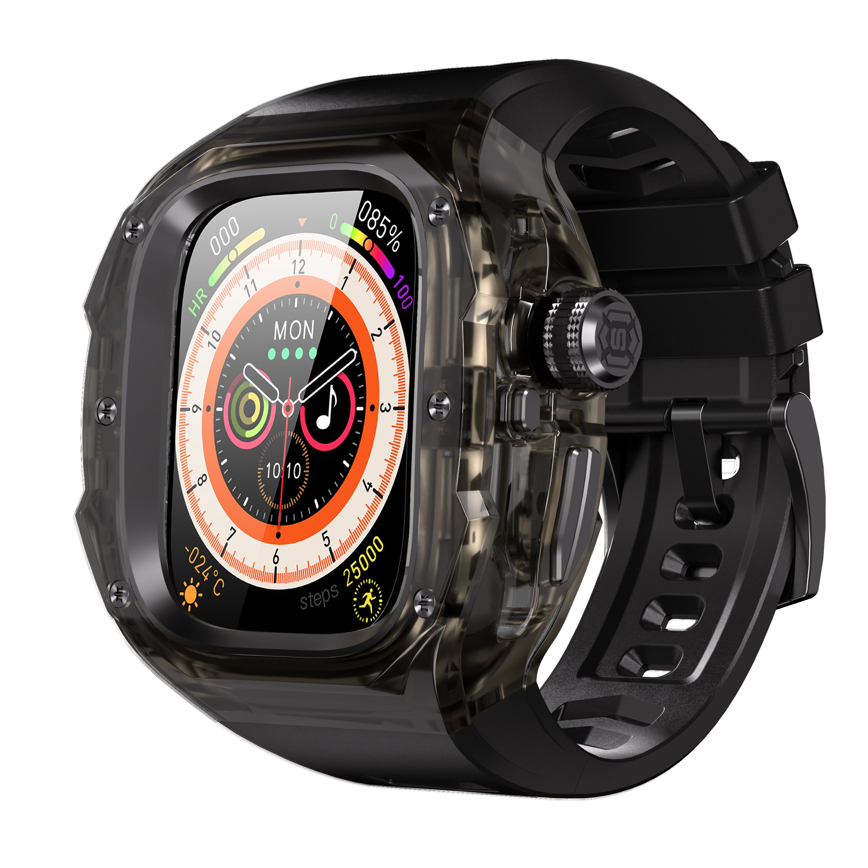 This rugged crystal case is specially designed for Apple Watch Ultra 2 (49mm, 2023). Crafted from premium aviation-grade aluminum alloy 6603, high-strength polycarbonate, 316 stainless steel, and 304 stainless steel, it delivers exceptional durability while remaining lightweight and glossy.