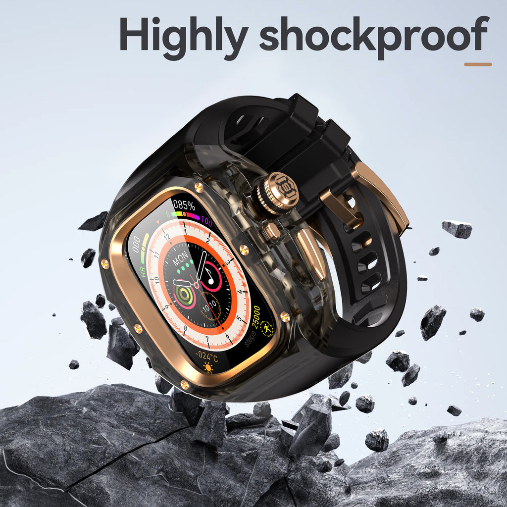 This rugged crystal case is specially designed for Apple Watch Ultra 3 (49mm, 2025). Crafted from premium aviation-grade aluminum alloy 6603, high-strength polycarbonate, 316 stainless steel, and 304 stainless steel, it delivers exceptional durability while remaining lightweight and glossy.