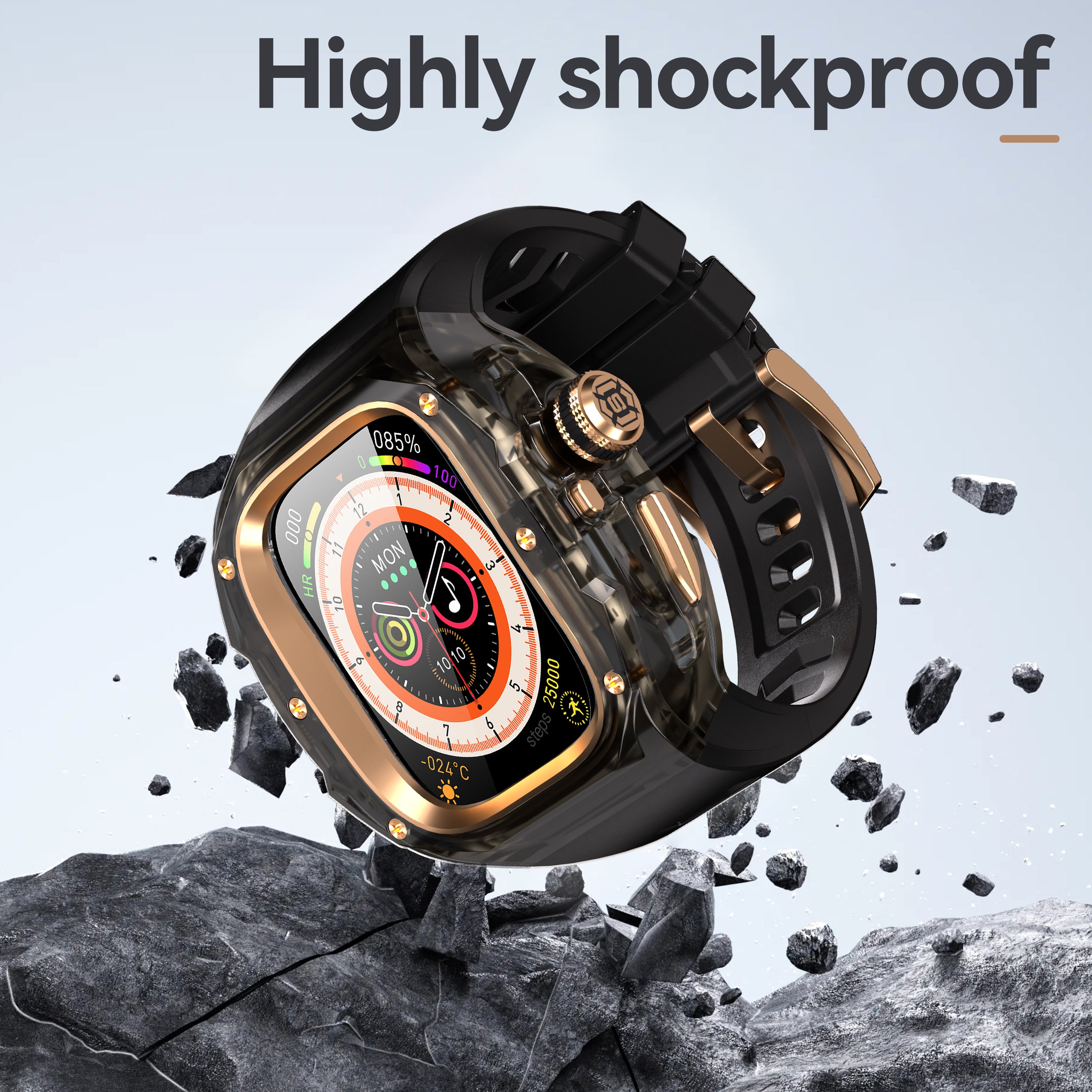 This rugged crystal case is specially designed for Apple Watch Ultra 3 (49mm, 2025). Crafted from premium aviation-grade aluminum alloy 6603, high-strength polycarbonate, 316 stainless steel, and 304 stainless steel, it delivers exceptional durability while remaining lightweight and glossy.