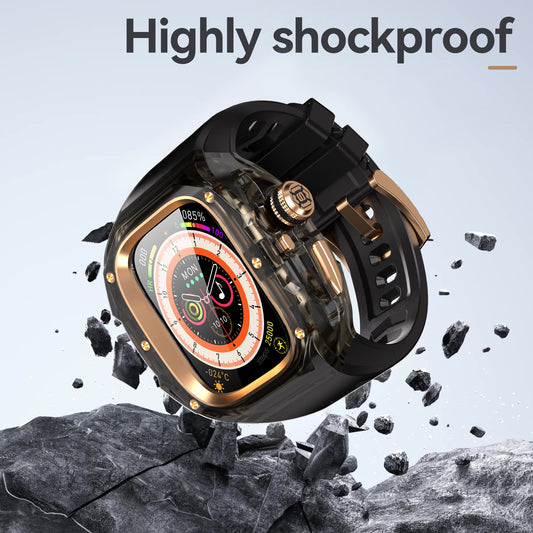 This rugged crystal case is specially designed for Apple Watch Ultra 3 (49mm, 2025). Crafted from premium aviation-grade aluminum alloy 6603, high-strength polycarbonate, 316 stainless steel, and 304 stainless steel, it delivers exceptional durability while remaining lightweight and glossy.