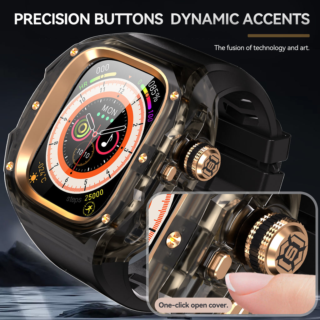 This rugged crystal case is specially designed for Apple Watch Ultra 3 (49mm, 2025). Crafted from premium aviation-grade aluminum alloy 6603, high-strength polycarbonate, 316 stainless steel, and 304 stainless steel, it delivers exceptional durability while remaining lightweight and glossy.