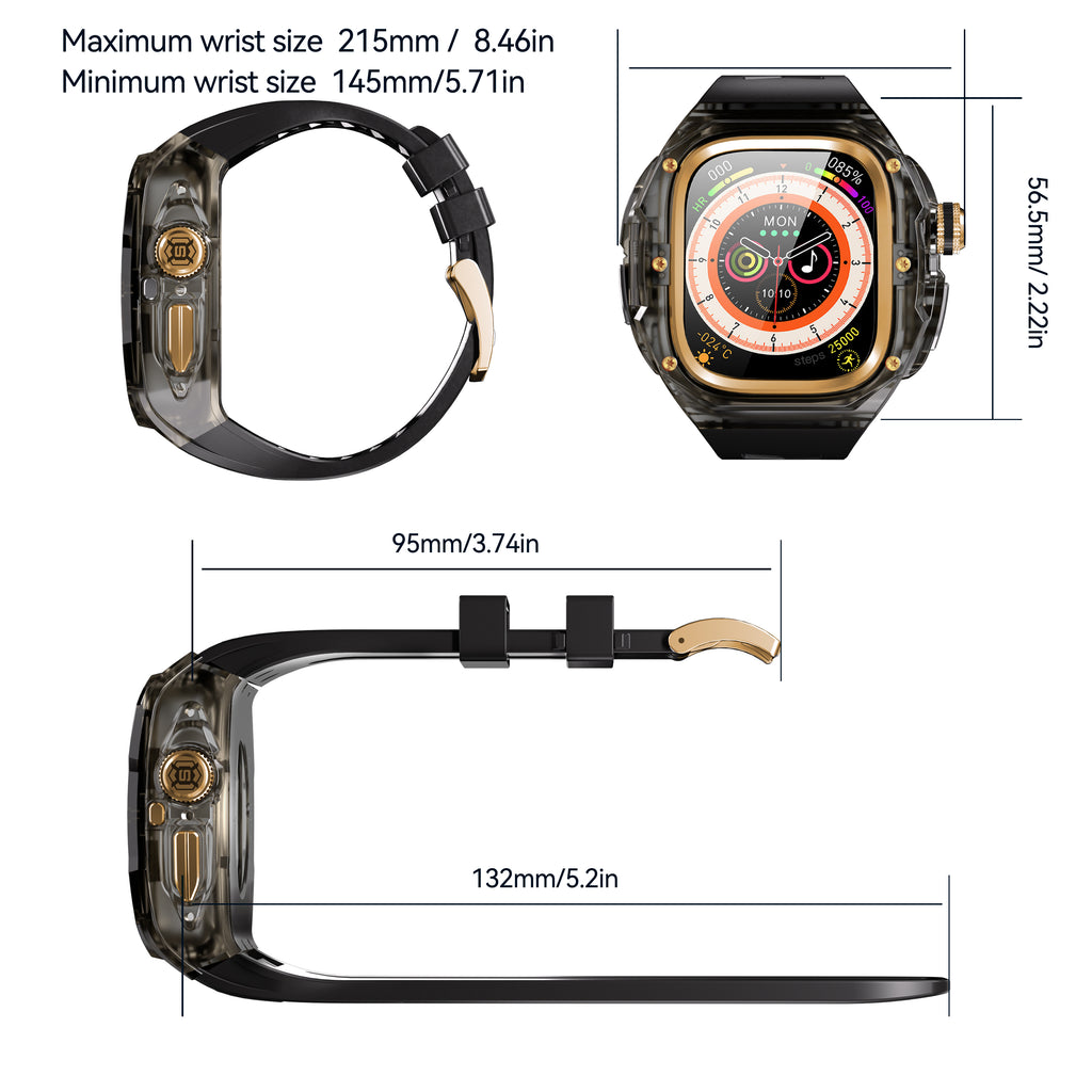 This rugged crystal case is specially designed for Apple Watch Ultra 3 (49mm, 2025). Crafted from premium aviation-grade aluminum alloy 6603, high-strength polycarbonate, 316 stainless steel, and 304 stainless steel, it delivers exceptional durability while remaining lightweight and glossy.