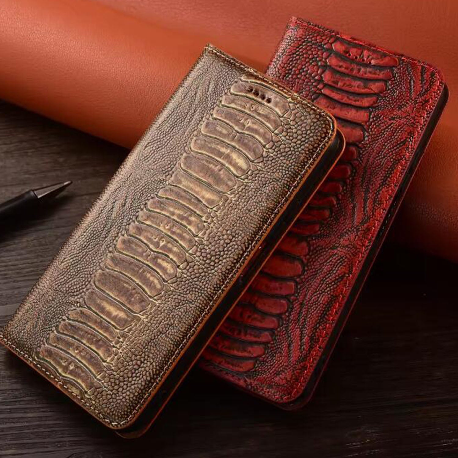 deluxe-wallet-embossed-ostrich-iphone-17-genuine-leather-case-7