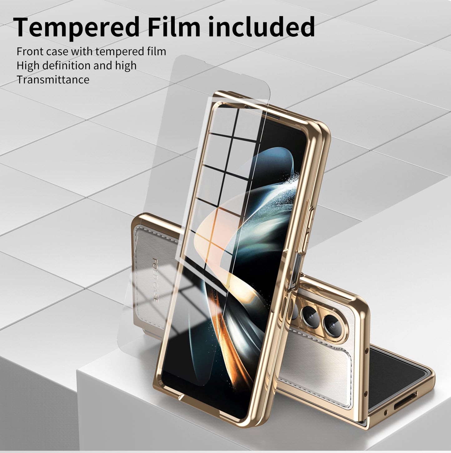 electroplated-gold-silk-leather-galaxy-z-fold3-case-tempered-film_7