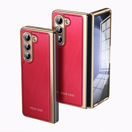 electroplated-gold-silk-leather-galaxy-z-fold5-case-tempered-film_12