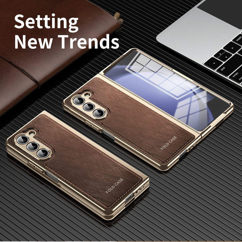 electroplated-gold-silk-leather-galaxy-z-fold5-case-tempered-film_4