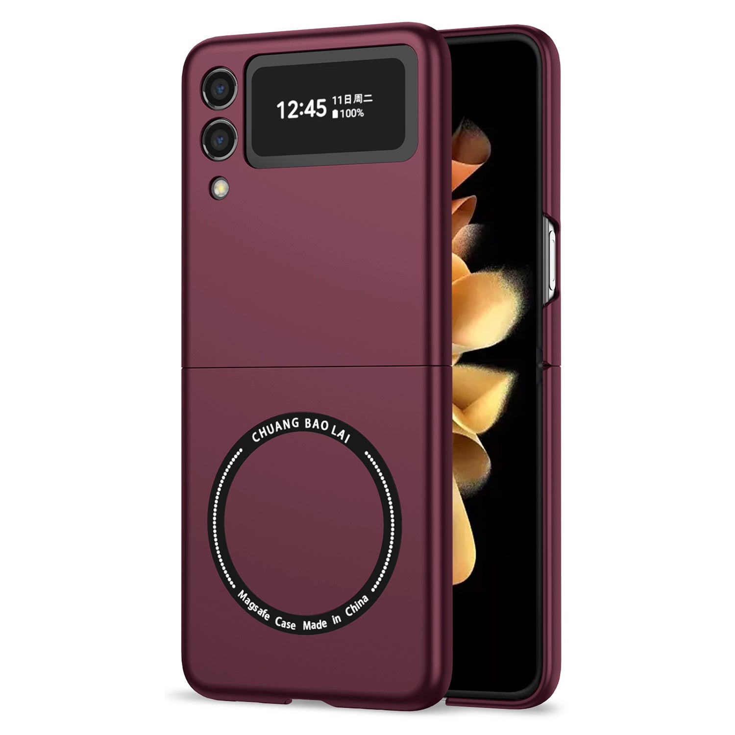 Ultramarinelife Frosted Magsafe Galaxy Z Flip3 Case Anti-Fingerprint  Wine Color