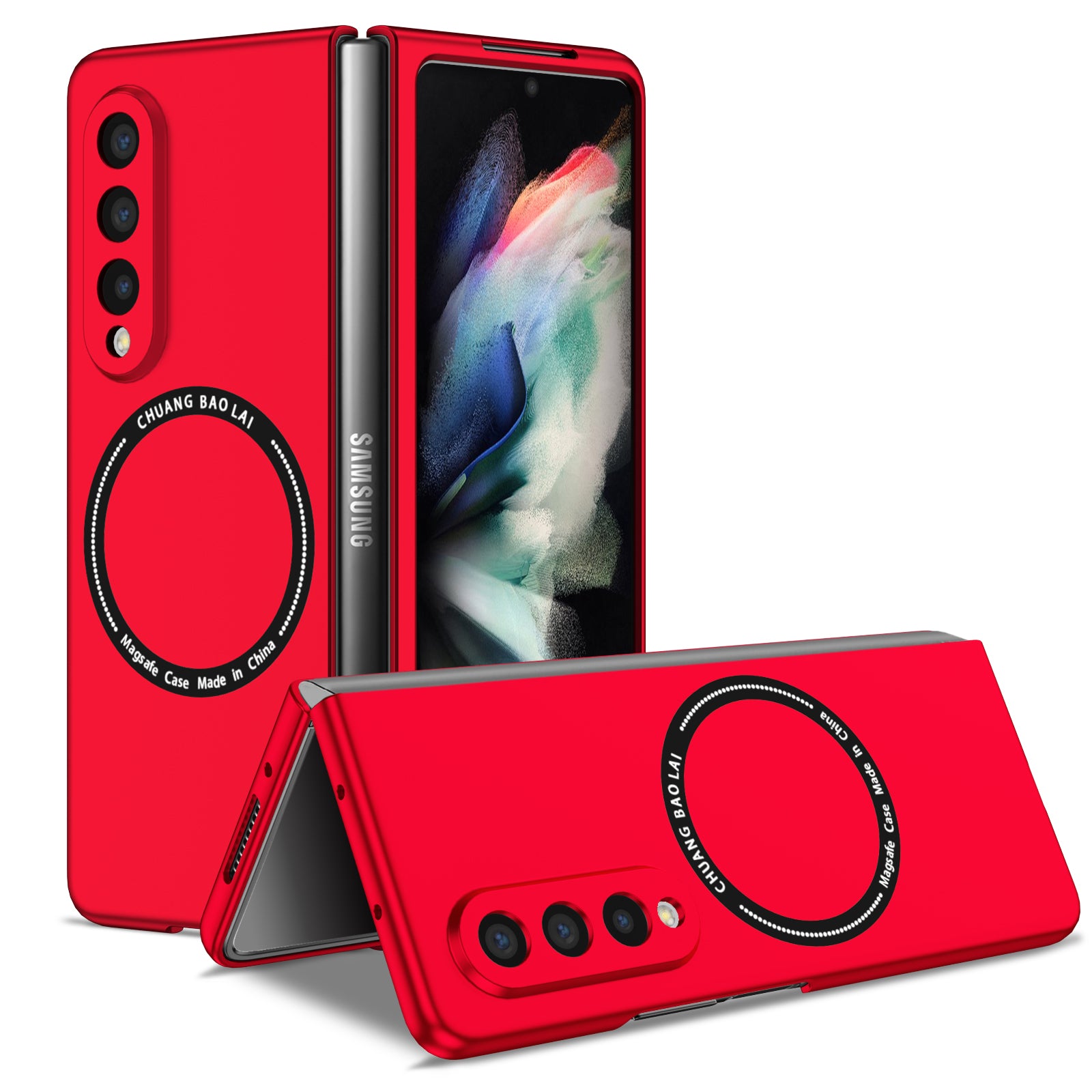 Ultramarinelife Frosted Magsafe Galaxy Z Fold3 Case Anti-Fingerprint Red Color