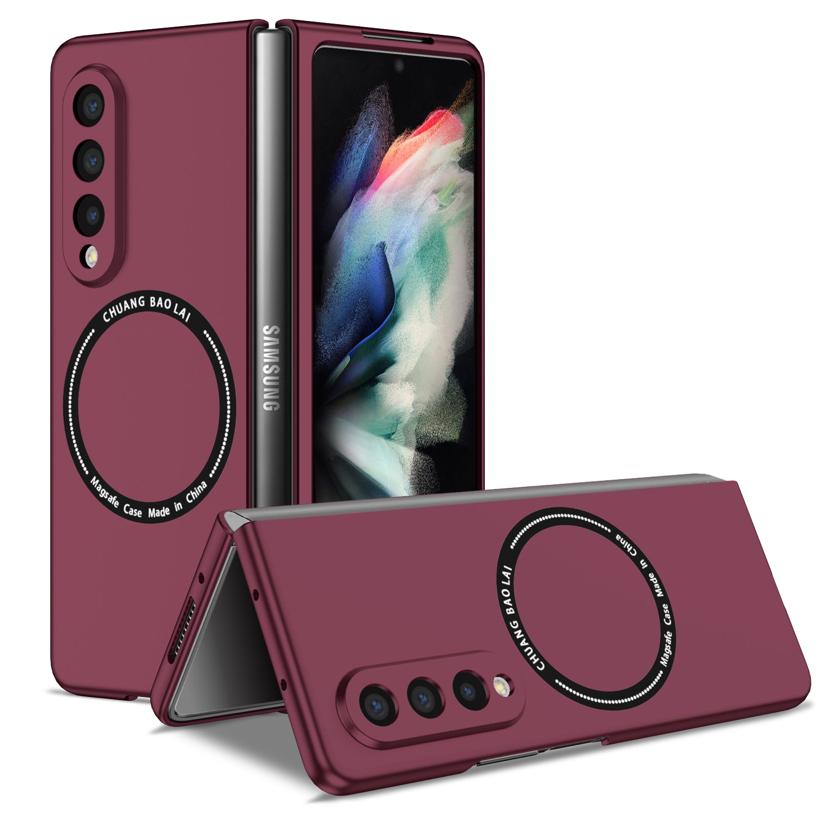 Ultramarinelife Frosted Magsafe Galaxy Z Fold3 Case Anti-Fingerprint Wine Color