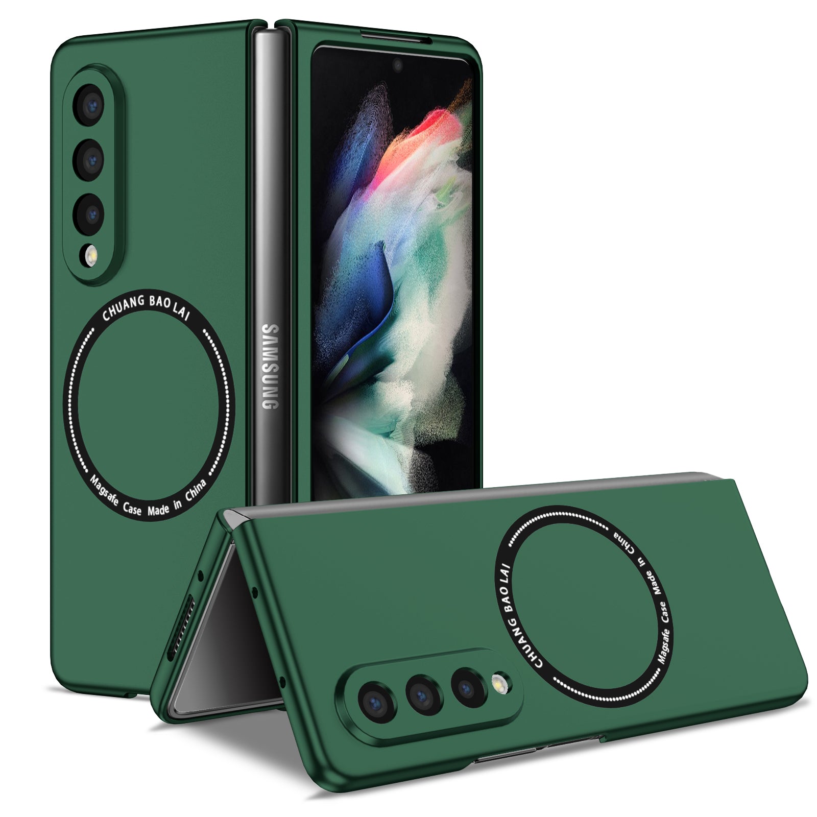 Ultramarinelife Frosted Magsafe Galaxy Z Fold3 Case Anti-Fingerprint Green Color
