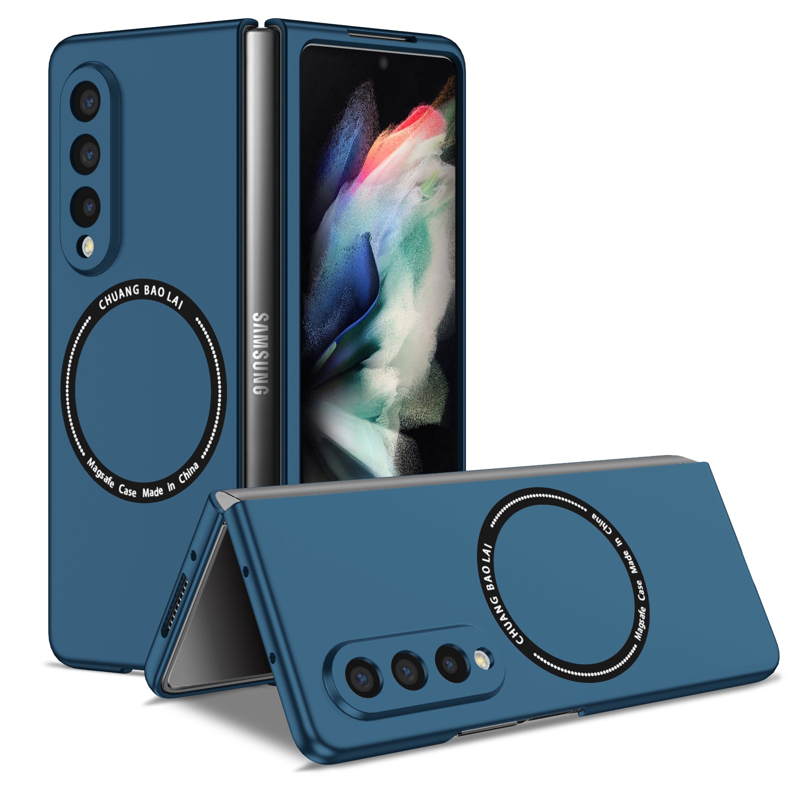 Ultramarinelife Frosted Magsafe Galaxy Z Fold3 Case Anti-Fingerprint Blue Color