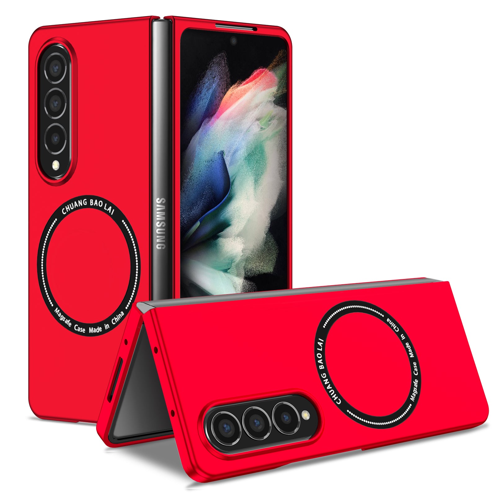 Ultramarinelife Frosted Magsafe Galaxy Z Fold4 Case Anti-Fingerprint Red Color