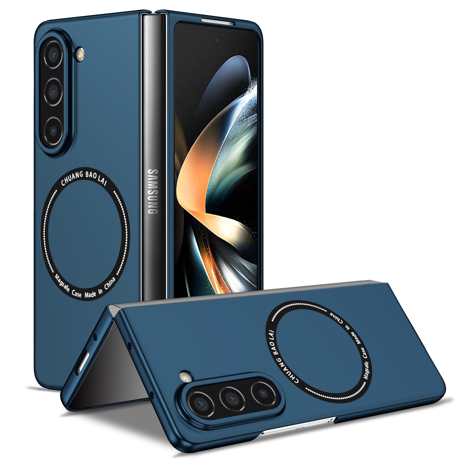 Ultramarinelife Frosted Magsafe Galaxy Z Fold5 Case Anti-Fingerprint Blue Color