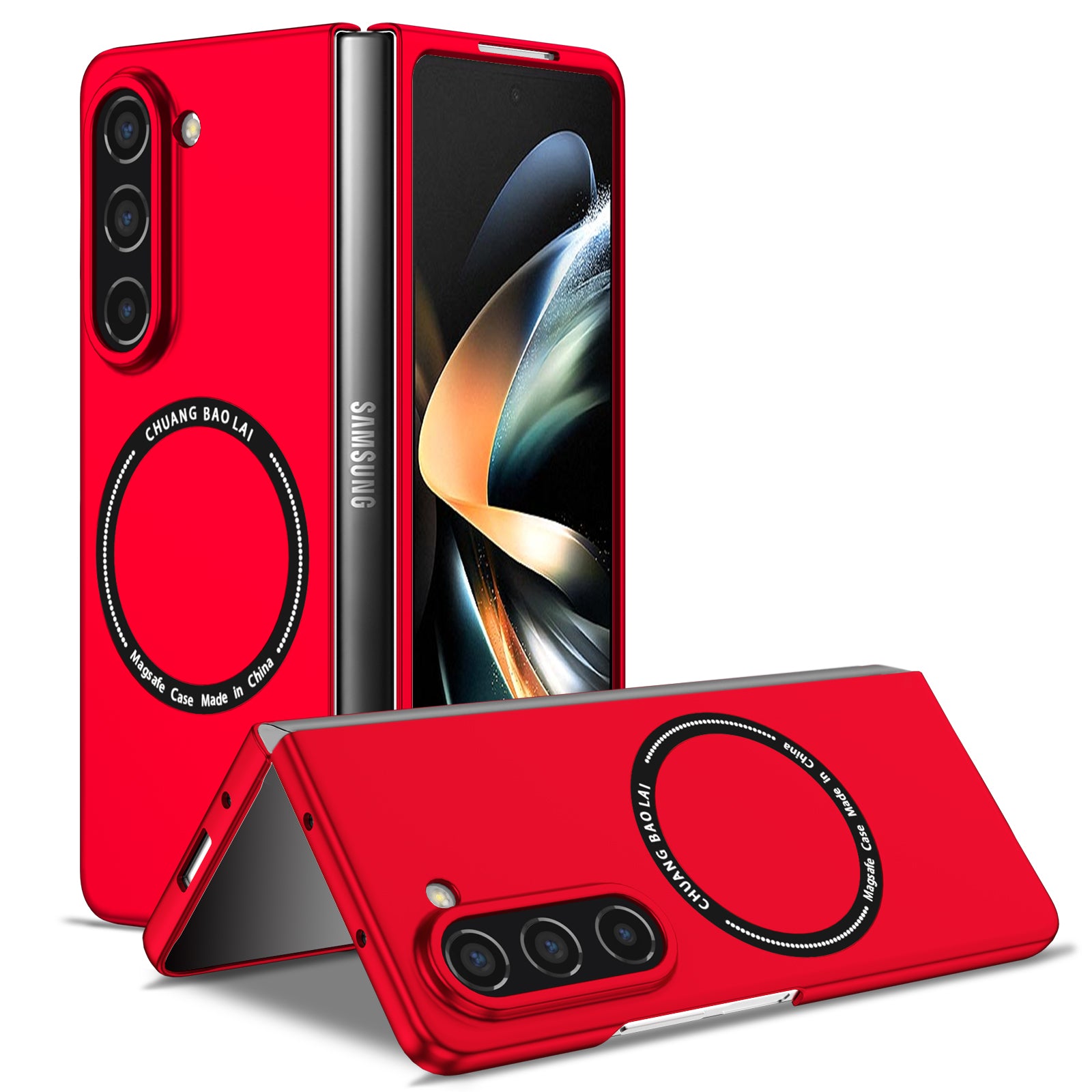 Ultramarinelife Frosted Magsafe Galaxy Z Fold5 Case Anti-Fingerprint Red Color