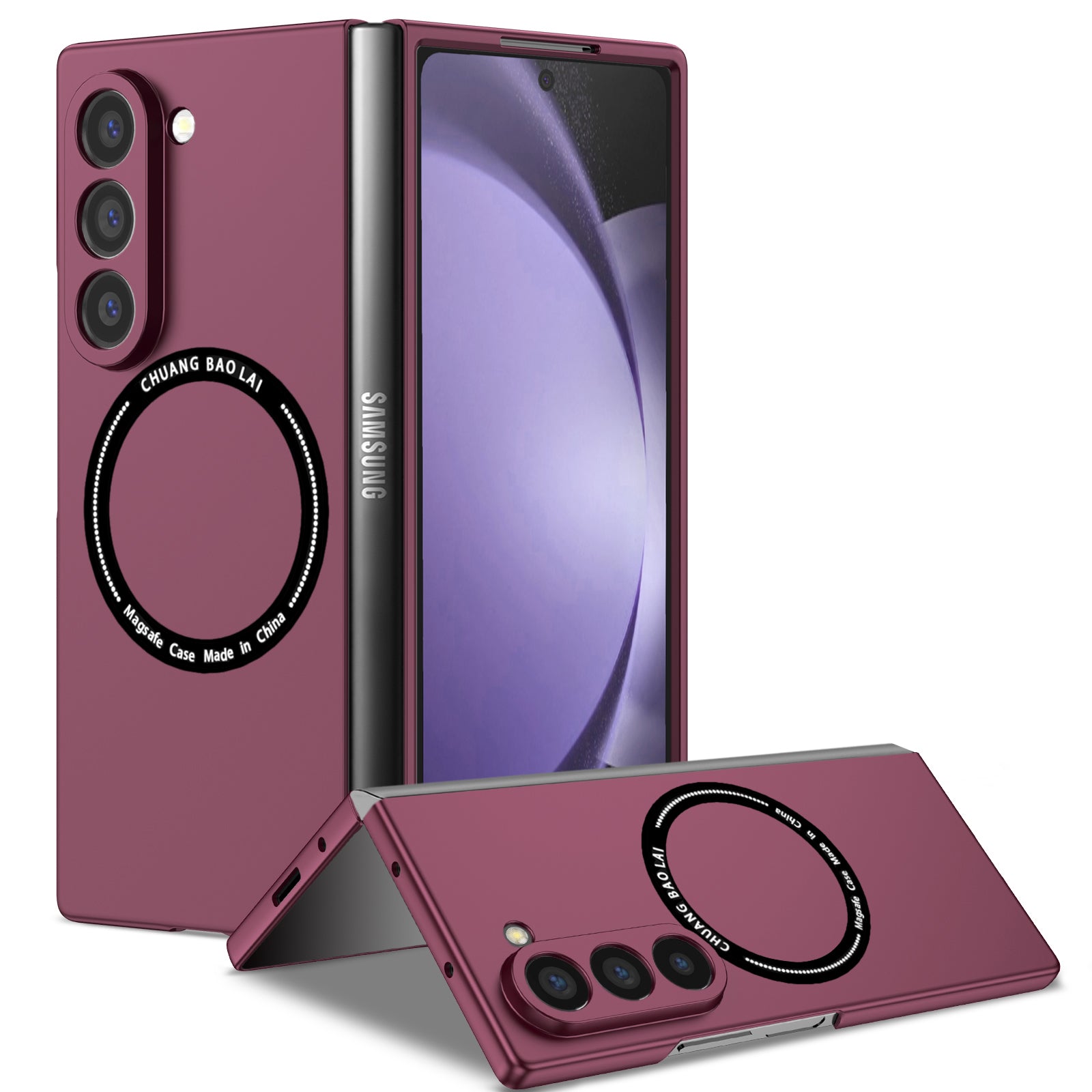 Ultramarinelife Frosted Magsafe Galaxy Z Fold6 Case Anti-Fingerprint Wine Color