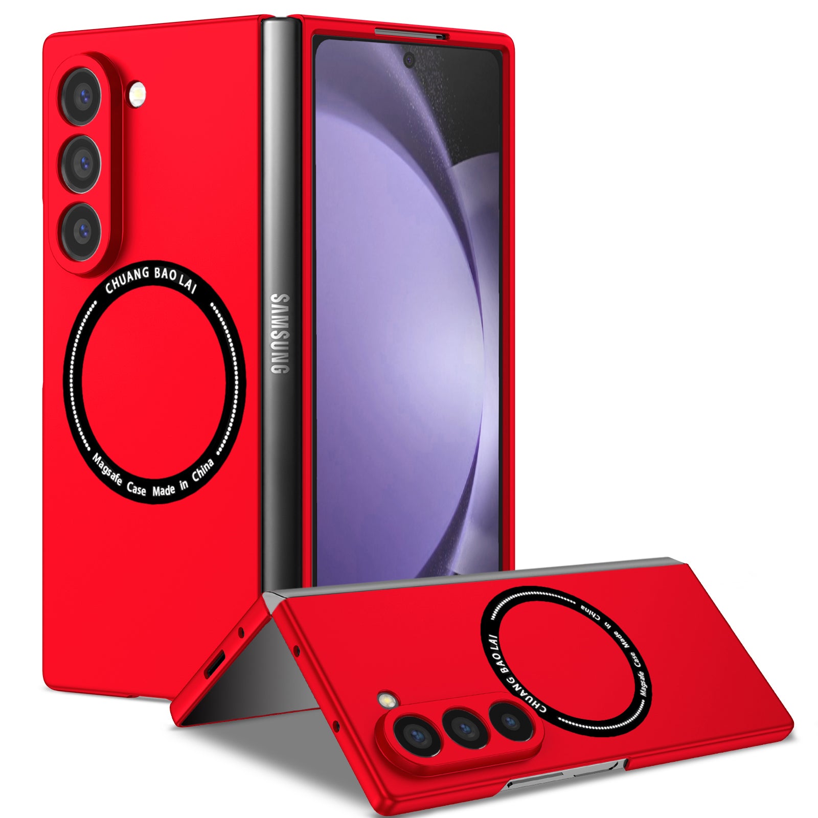 Ultramarinelife Frosted Magsafe Galaxy Z Fold6 Case Anti-Fingerprint Red Color