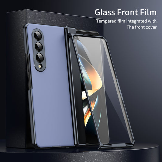 AG Frosted Galaxy Z Fold7 Case: Vacuum-plated matte PC cover with built-in front tempered glass—no film needed. Features all-inclusive hinged protection & auto-rebound springs for drop/shock resistance. Anti-smudge, fingerprint-proof, and scratch-resistant. Available in Sky Blue, Black, Red, Gold, Blue & Purple. Slim, rugged, and built to save your screen and hinge.