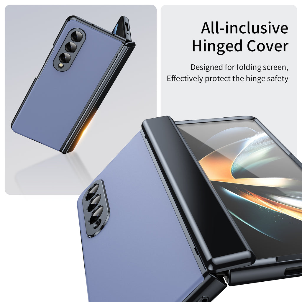 AG Frosted Galaxy Z Fold7 Case: Vacuum-plated matte PC cover with built-in front tempered glass—no film needed. Features all-inclusive hinged protection & auto-rebound springs for drop/shock resistance. Anti-smudge, fingerprint-proof, and scratch-resistant. Available in Sky Blue, Black, Red, Gold, Blue & Purple. Slim, rugged, and built to save your screen and hinge.
