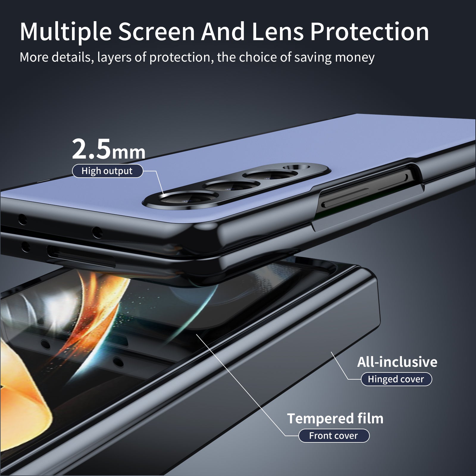 AG Frosted Galaxy Z Fold7 Case: Vacuum-plated matte PC cover with built-in front tempered glass—no film needed. Features all-inclusive hinged protection & auto-rebound springs for drop/shock resistance. Anti-smudge, fingerprint-proof, and scratch-resistant. Available in Sky Blue, Black, Red, Gold, Blue & Purple. Slim, rugged, and built to save your screen and hinge.
