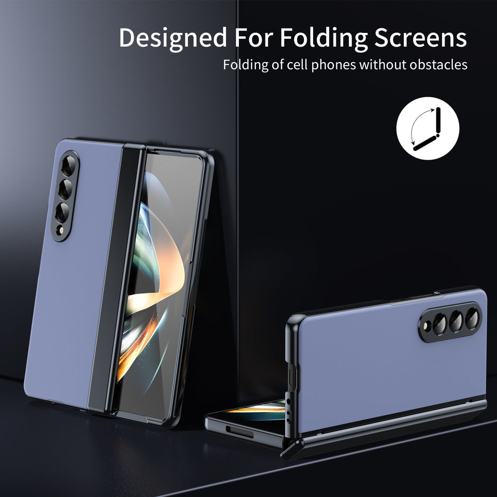 AG Frosted Galaxy Z Fold7 Case: Vacuum-plated matte PC cover with built-in front tempered glass—no film needed. Features all-inclusive hinged protection & auto-rebound springs for drop/shock resistance. Anti-smudge, fingerprint-proof, and scratch-resistant. Available in Sky Blue, Black, Red, Gold, Blue & Purple. Slim, rugged, and built to save your screen and hinge.
