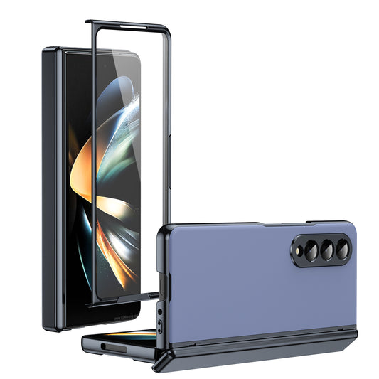 AG Frosted Galaxy Z Fold7 Case: Vacuum-plated matte PC cover with built-in front tempered glass—no film needed. Features all-inclusive hinged protection & auto-rebound springs for drop/shock resistance. Anti-smudge, fingerprint-proof, and scratch-resistant. Available in Sky Blue, Black, Red, Gold, Blue & Purple. Slim, rugged, and built to save your screen and hinge.