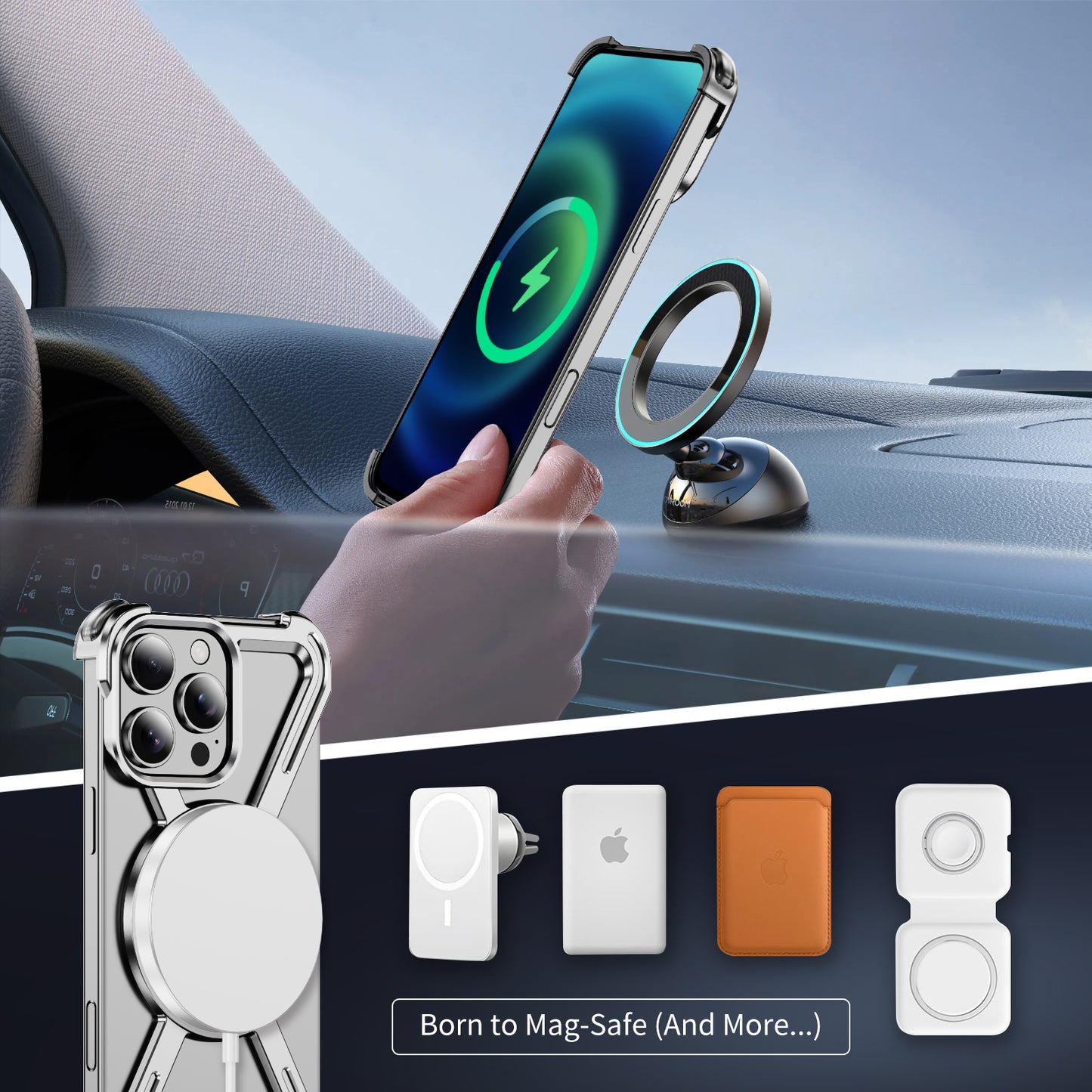Hollow Titanium Alloy Armor Magnetic iPhone 16 Pro Ring Stand Case