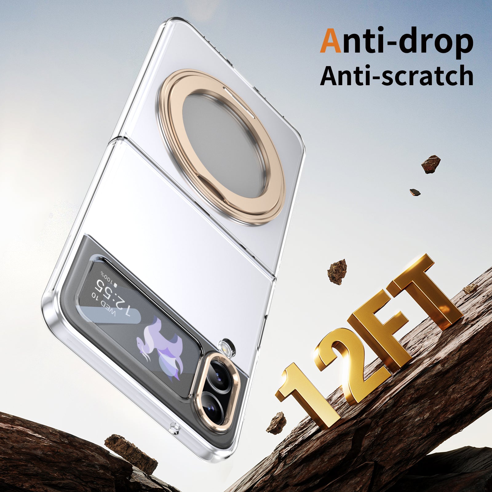 Ultramarinelife Ice Cooling Galaxy Z Flip3 Case 360 Swivel Magnet Ring Stand Anti-drop 12FT